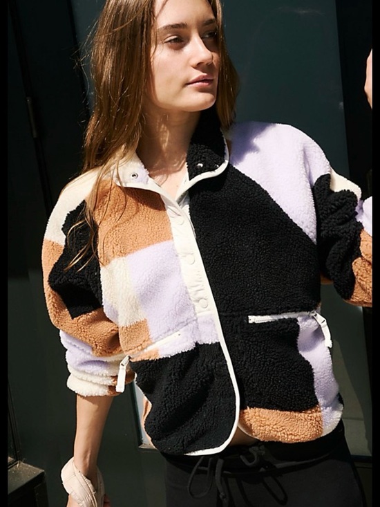 FP Movement by Free People Jackets & Blazers - FP Hit the Slopes Sherpa Jacket in Cream, Black, Rust & Lavender